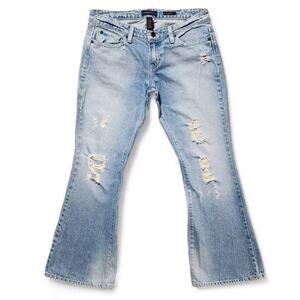 Aeropostale Authentic Flare Leg Jeans Light Wash Distressed Womens Size 7/8